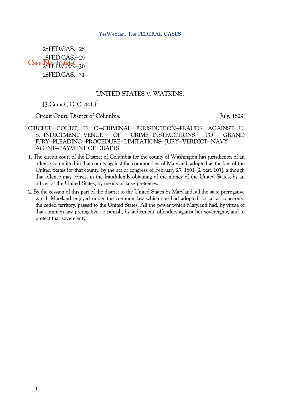 UNITED STATES V. WATKINS. [3 Cranch, C