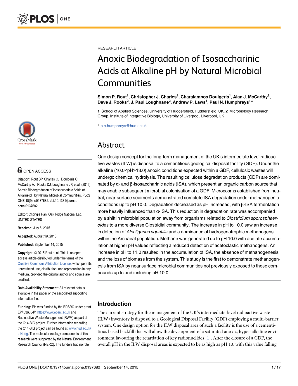 Anoxic Biodegradation of Isosaccharinic Acids at Alkaline Ph by Natural Microbial Communities