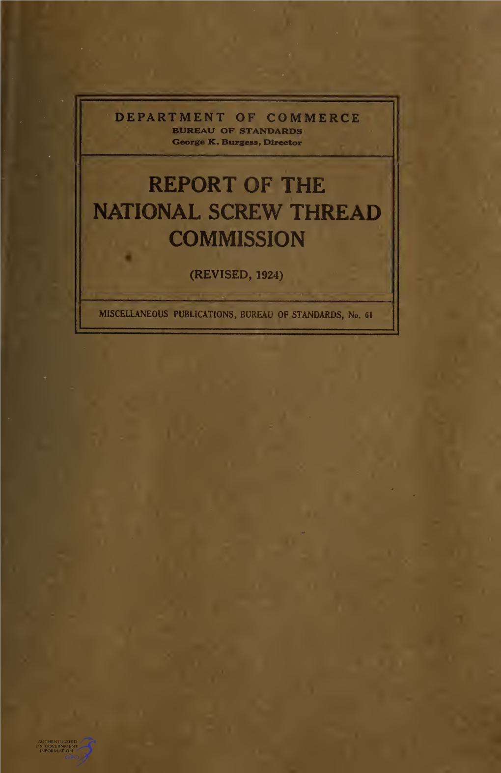 Report of the National Screw Thread Commission