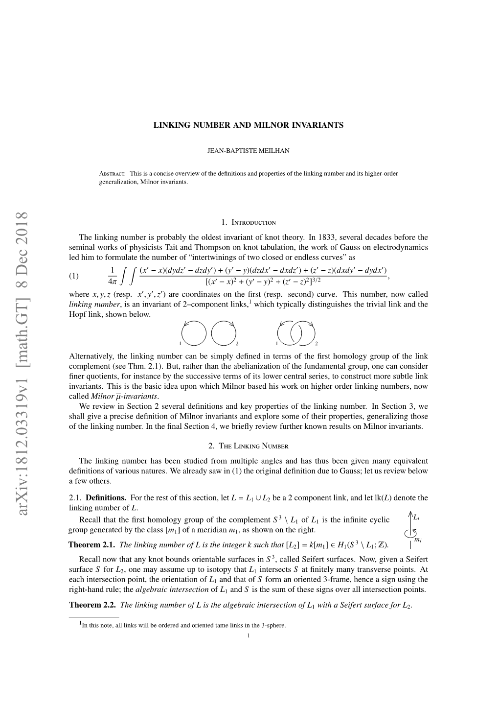 Arxiv:1812.03319V1 [Math.GT] 8 Dec 2018