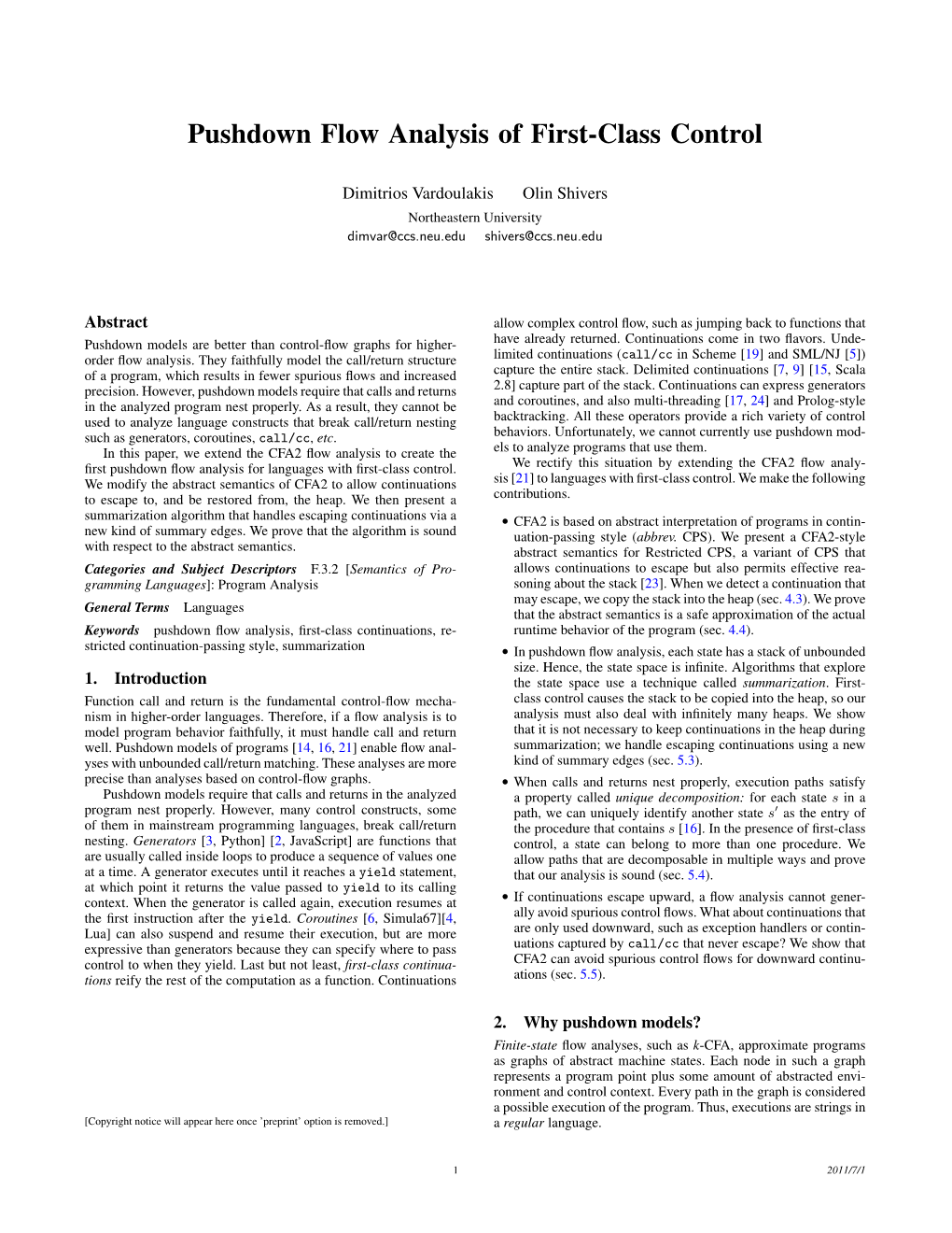 Pushdown Flow Analysis of First-Class Control