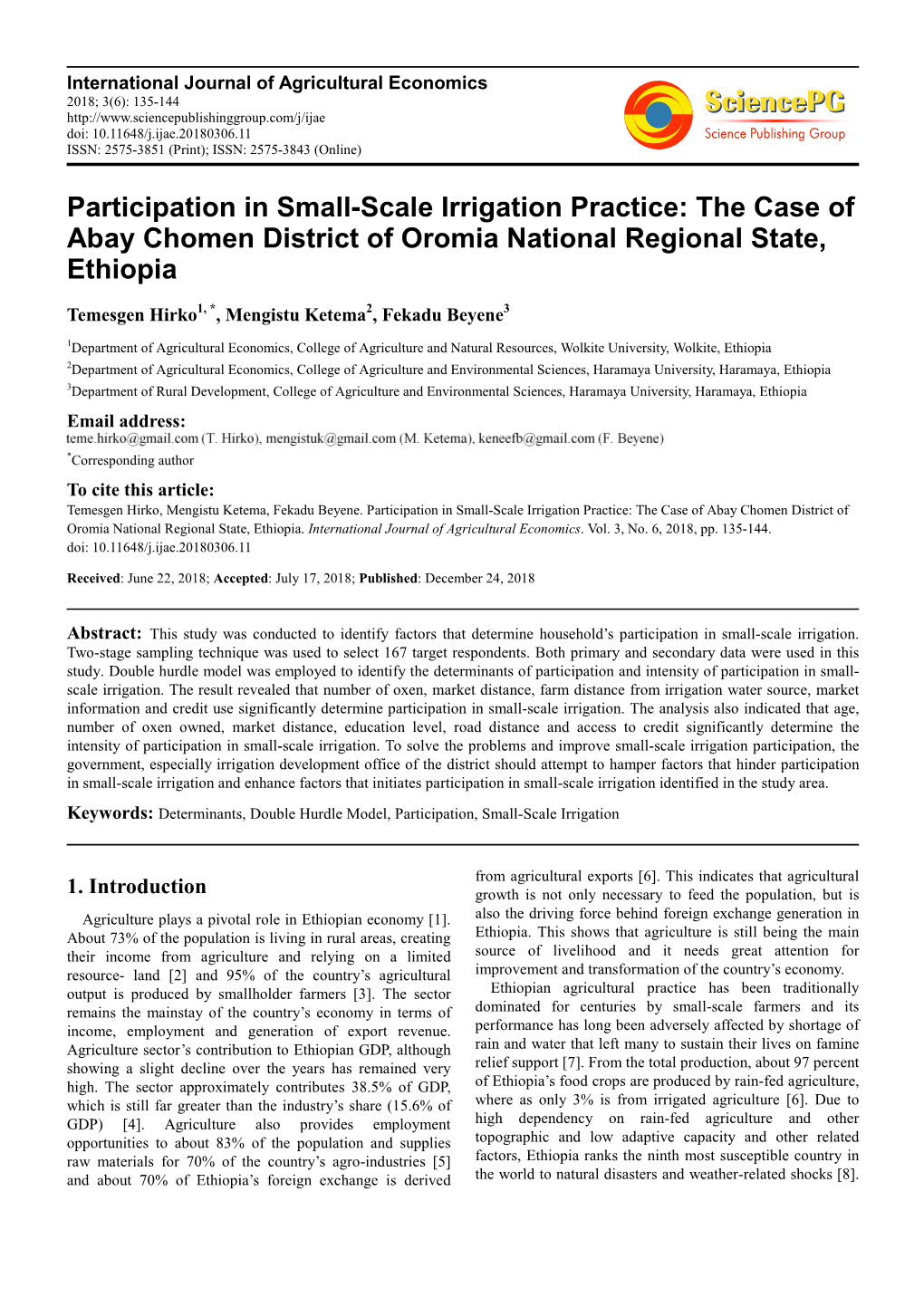 The Case of Abay Chomen District of Oromia National Regional State, Ethiopia