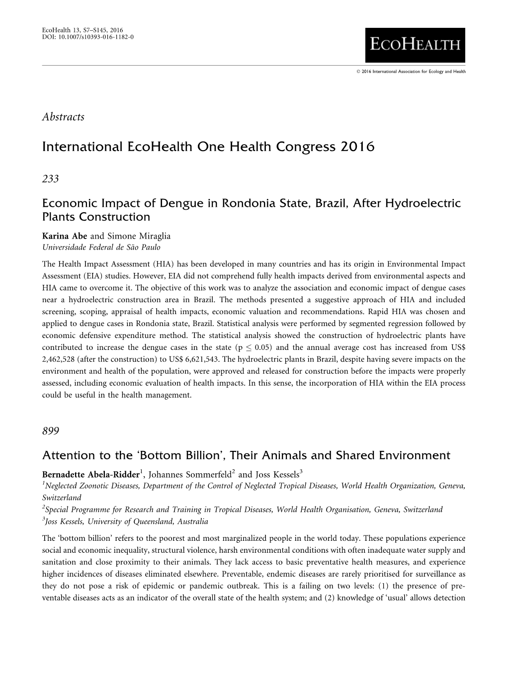 International Ecohealth One Health Congress 2016