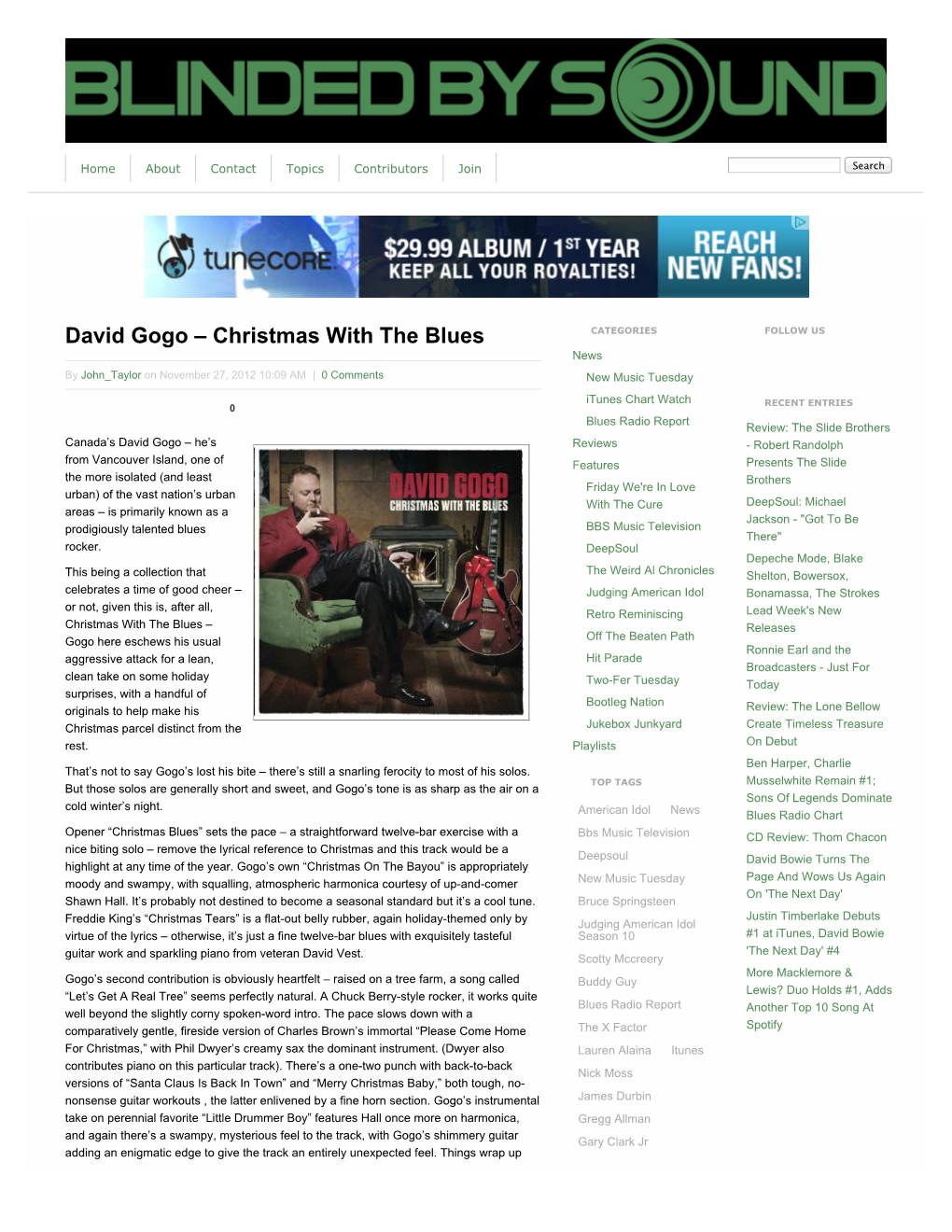 Christmas with the Blues CATEGORIES FOLLOW US News by John Taylor on November 27, 2012 10:09 AM | 0 Comments New Music Tuesday