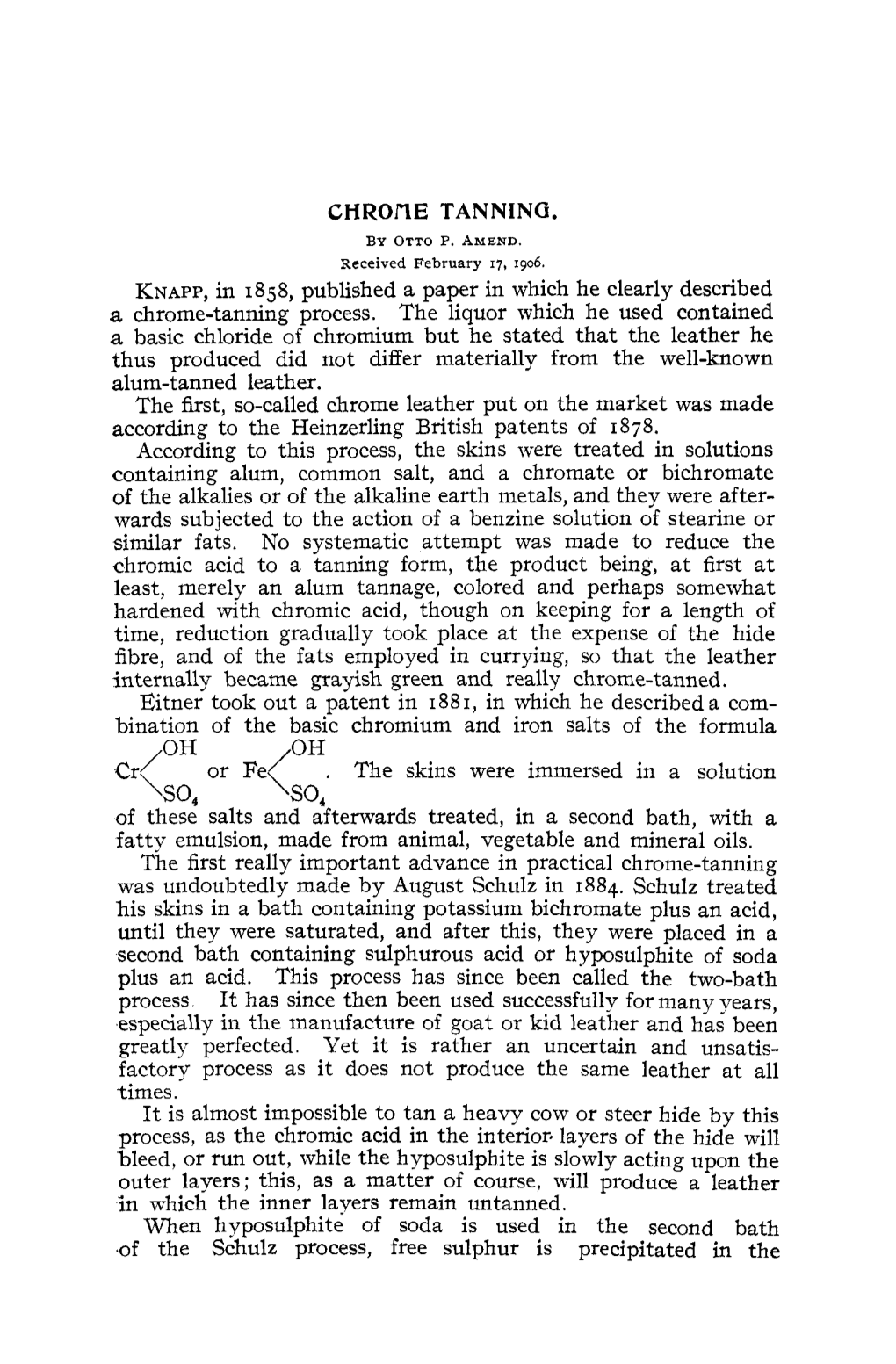 CHROAE TANNING. KNAPP, in 1858, Published a Paper in Which