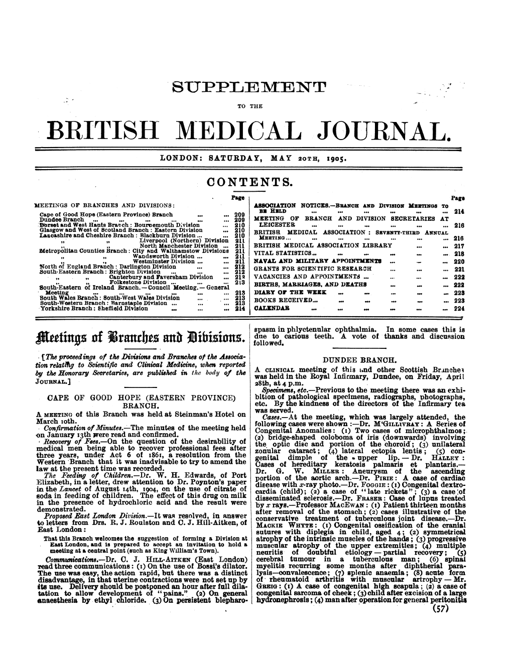 Brit5ish Medical Journal. London: Saturday, May 20Th, 1905