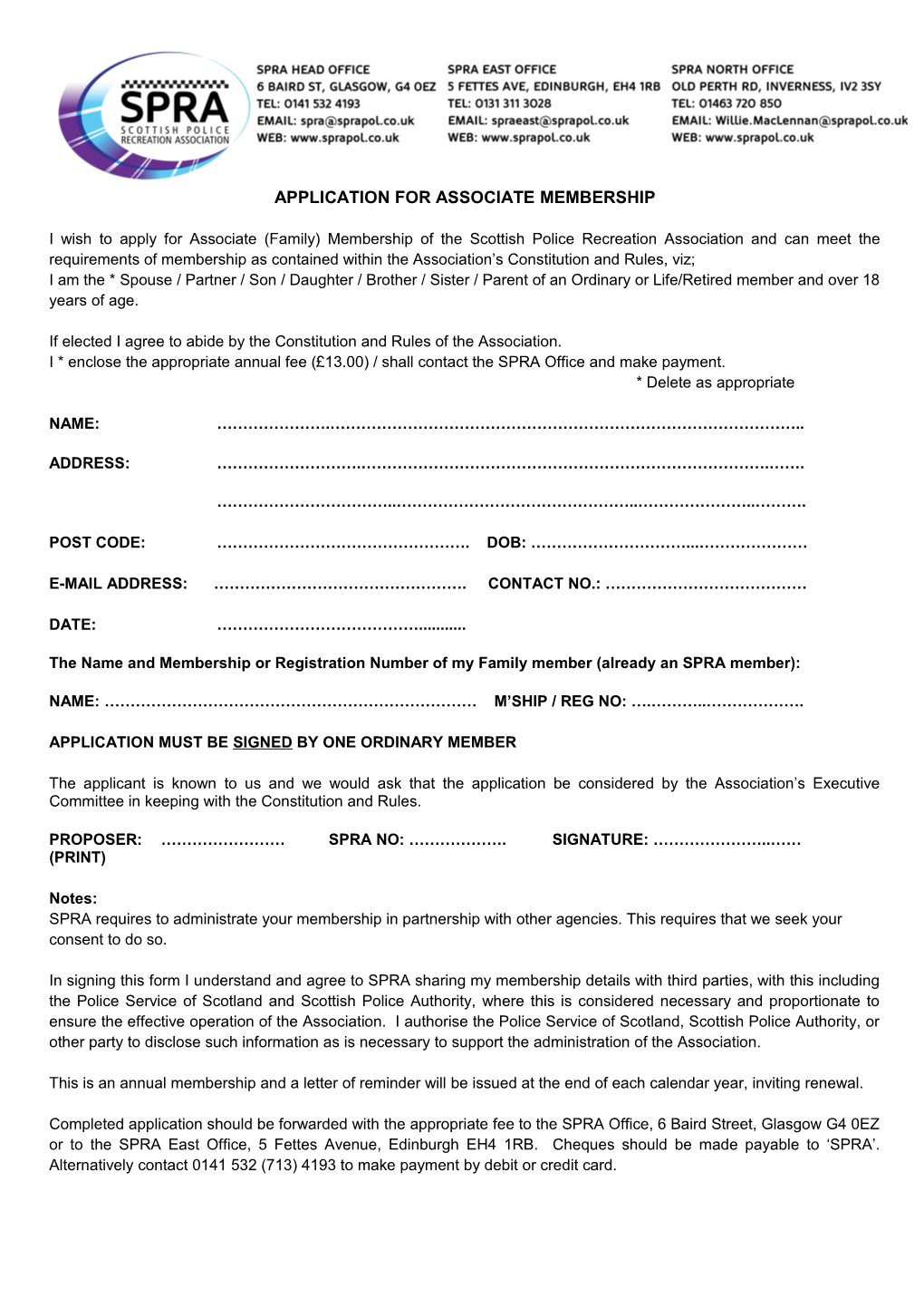 Application for Associate Membership