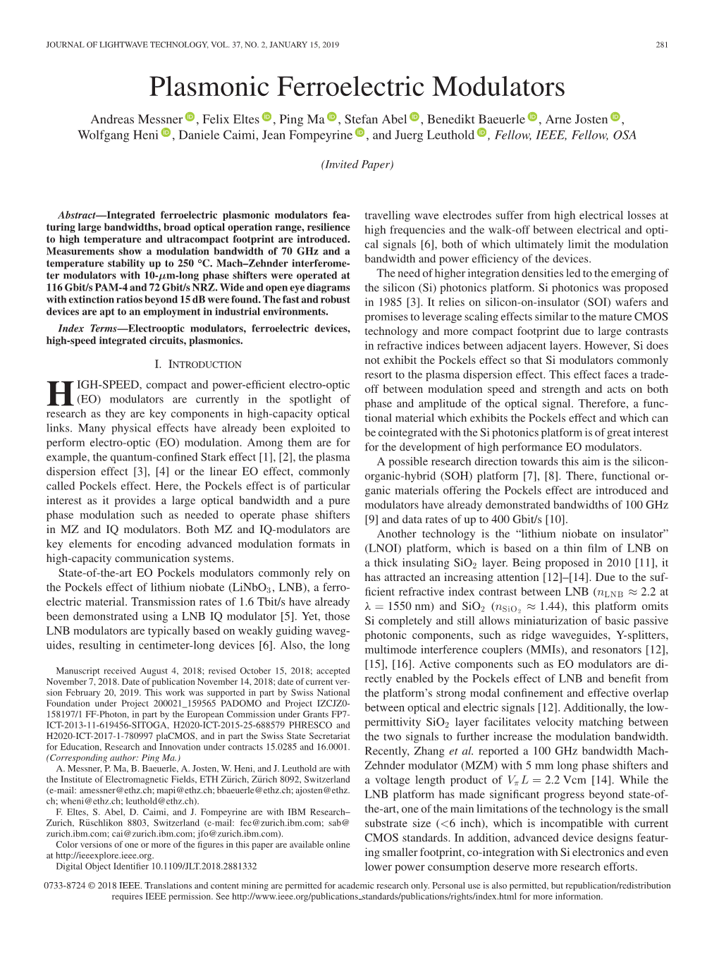 Plasmonic Ferroelectric Modulators