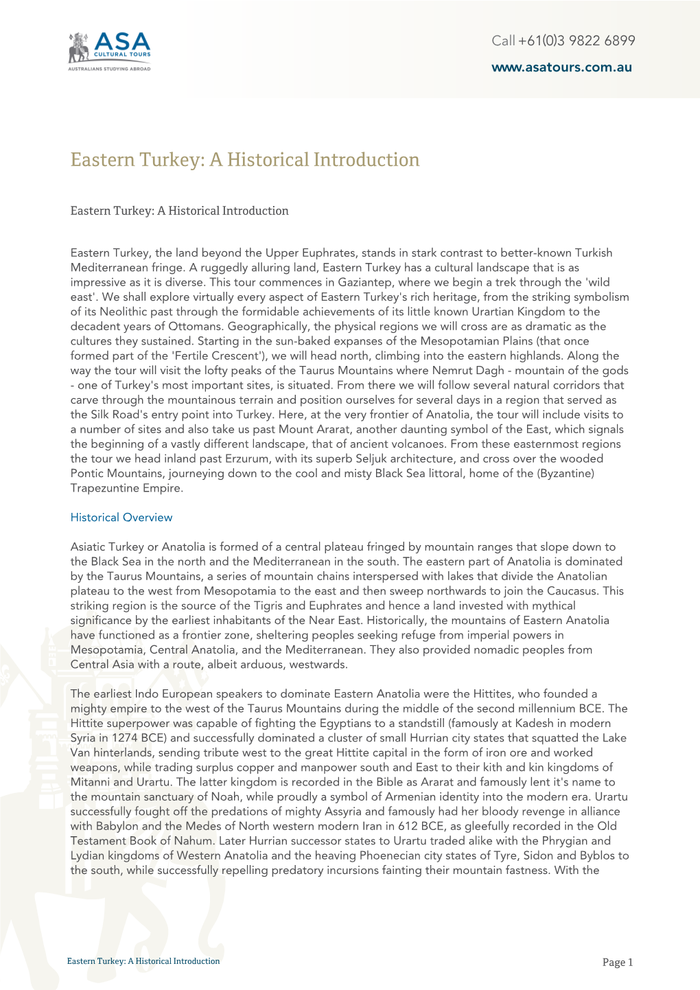Eastern Turkey: a Historical Introduction