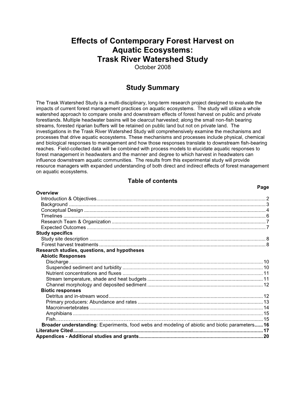 Trask River Watershed Study October 2008