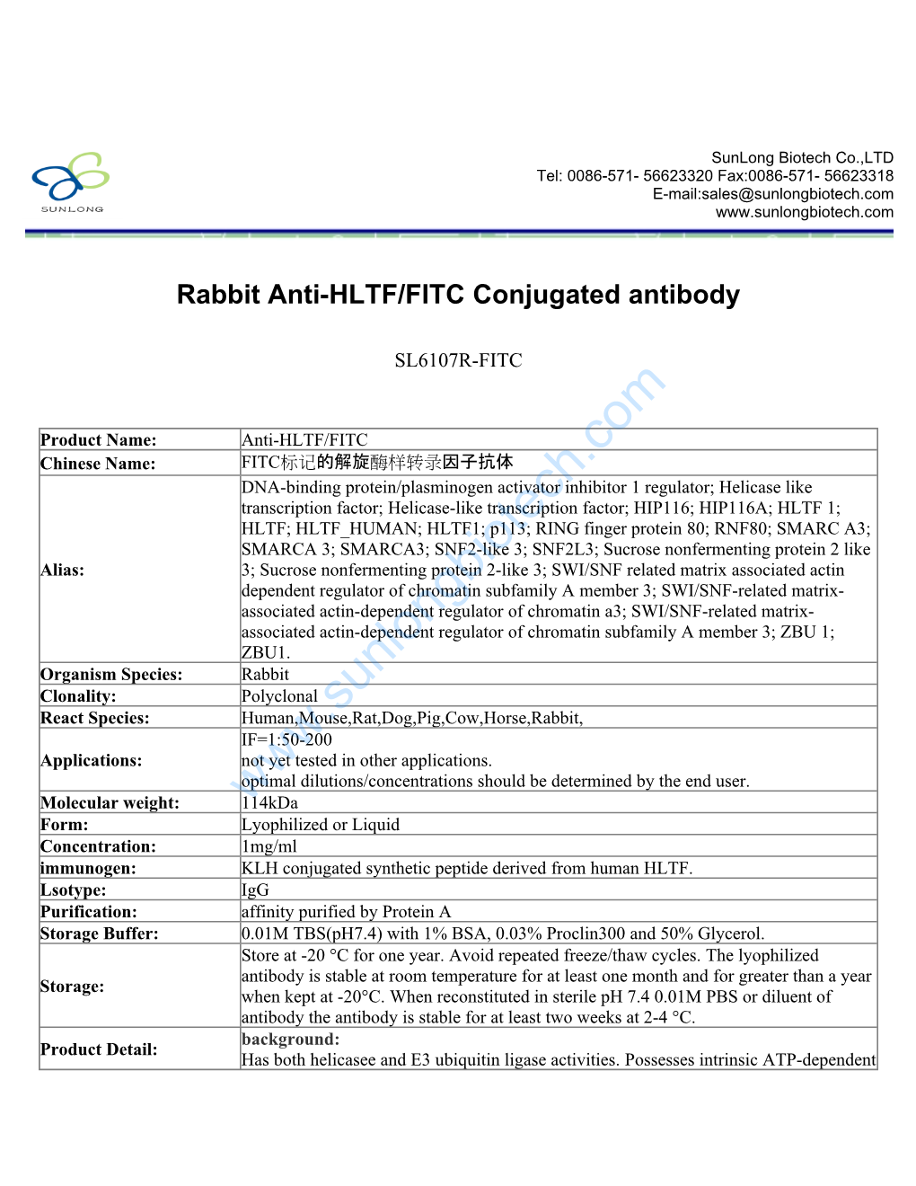 Rabbit Anti-HLTF/FITC Conjugated Antibody-SL6107R-FITC