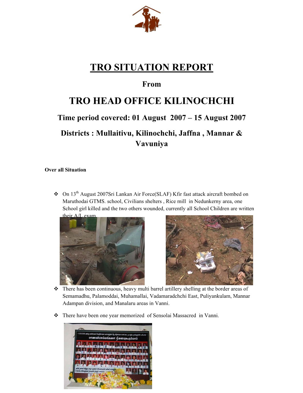 Tro Situation Report Tro Head Office Kilinochchi