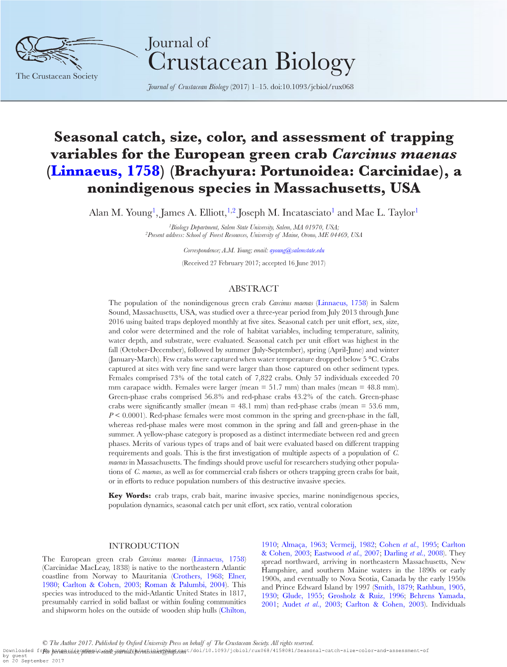 Seasonal Catch, Size, Color, and Assessment of Trapping Variables