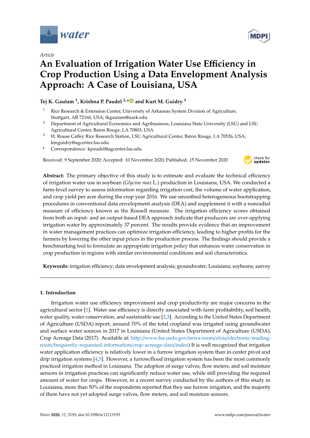 An Evaluation of Irrigation Water Use Efficiency in Crop