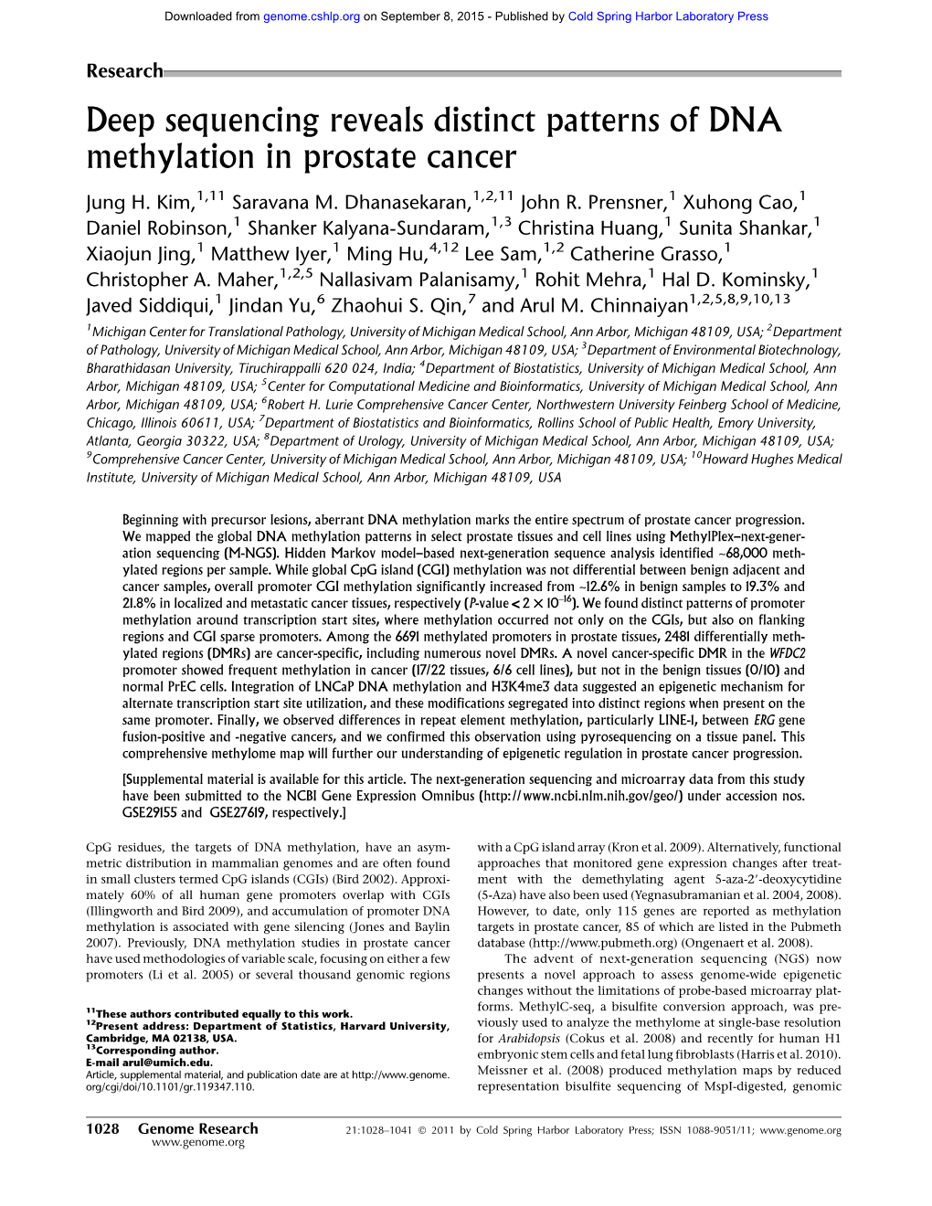 Deep Sequencing Reveals Distinct Patterns of DNA Methylation in Prostate Cancer