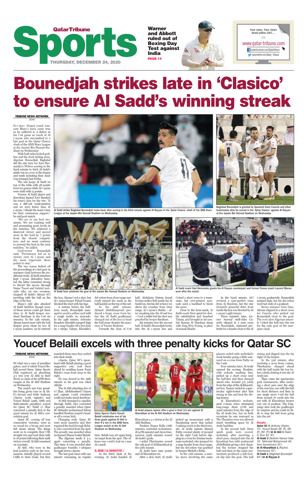 Bounedjah Strikes Late in 'Clasico' to Ensure Al Sadd's Winning Streak