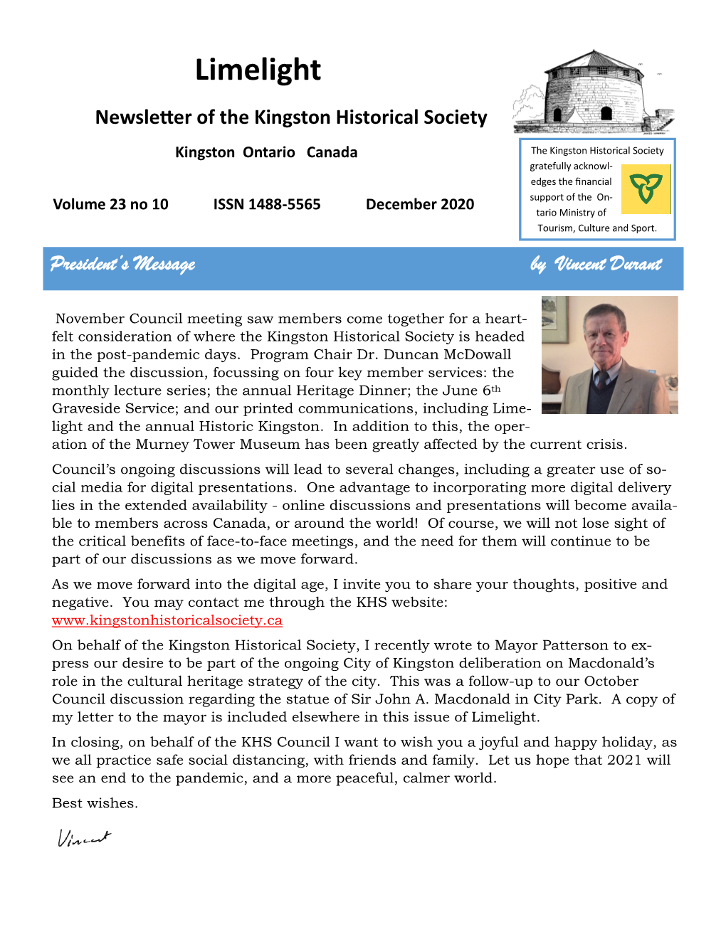 Limelight Newsletter of the Kingston Historical Society