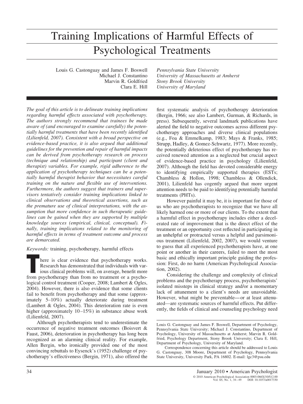 Training Implications of Harmful Effects of Psychological Treatments