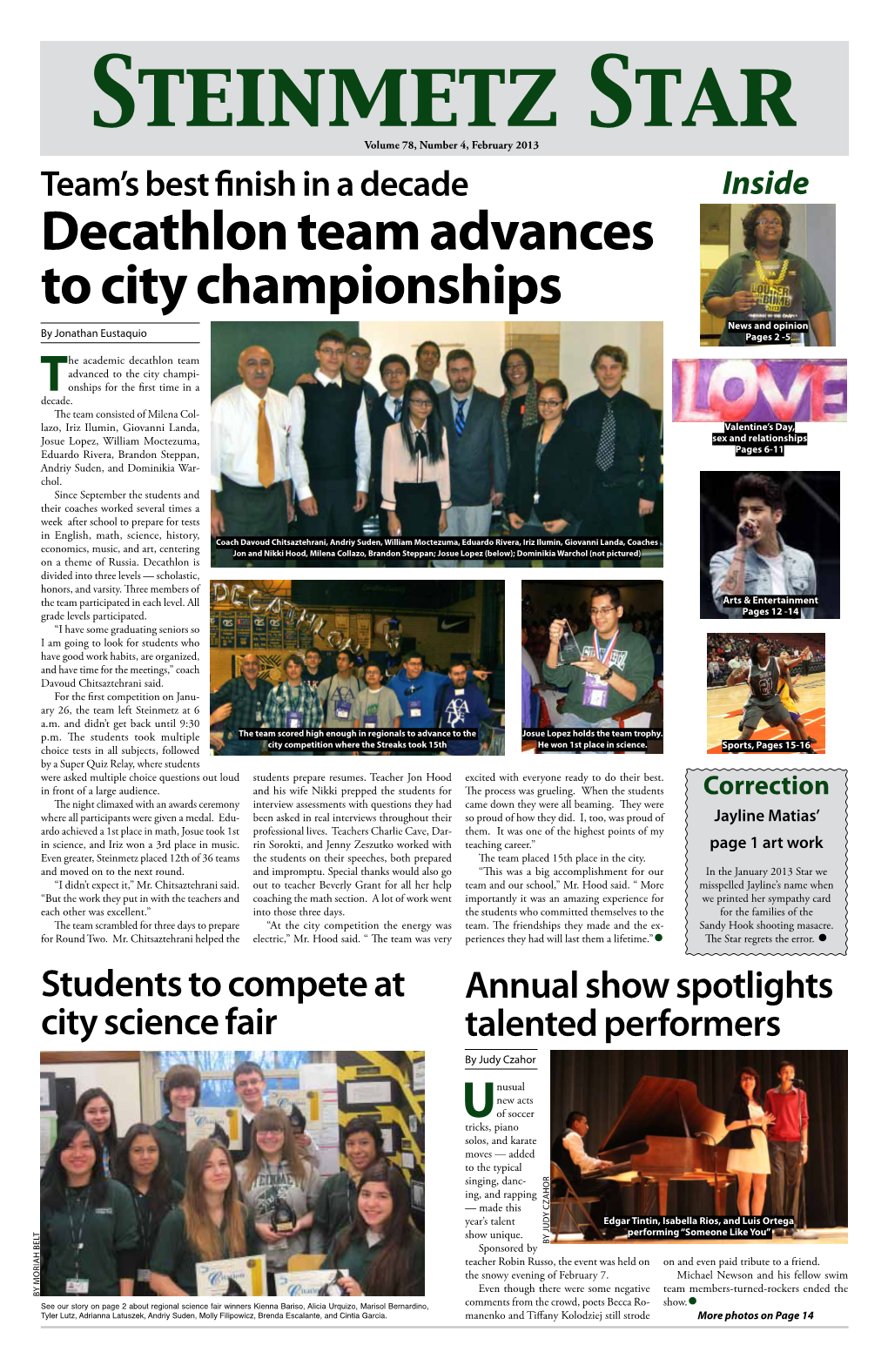 Decathlon Team Advances to City Championships News and Opinion by Jonathan Eustaquio Pages 2 -5