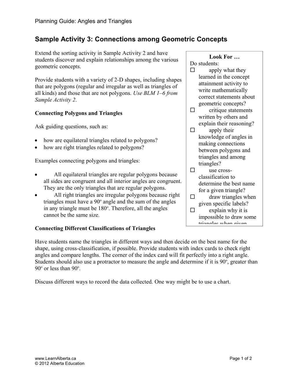 Sample Activity 1: Sorting Patterns Similarities and Differences