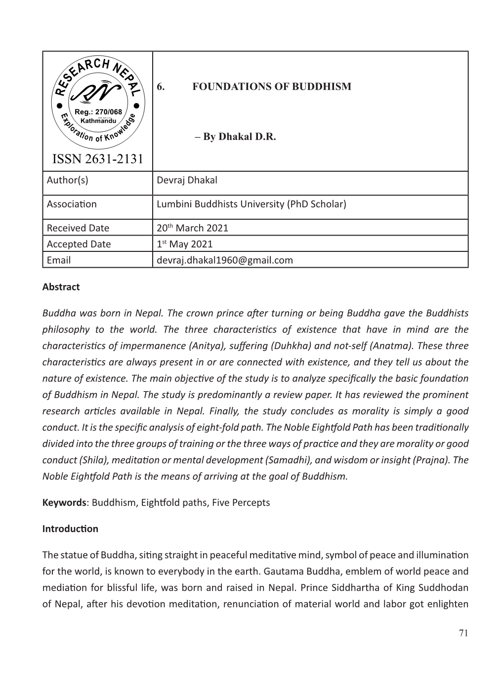 ISSN 2631-2131 Author(S) Devraj Dhakal