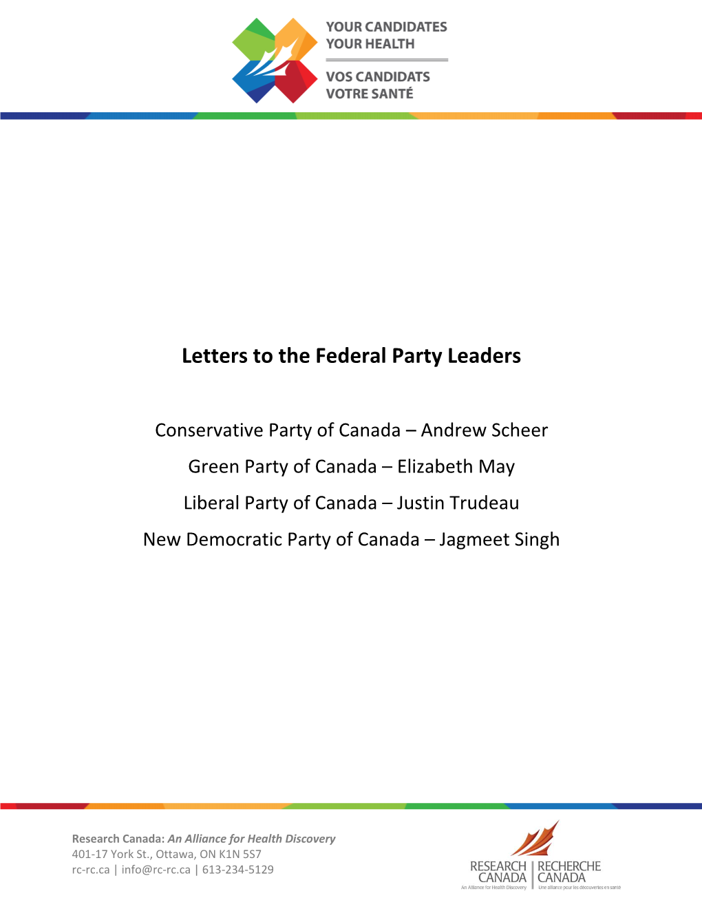 Letters to the Federal Party Leaders
