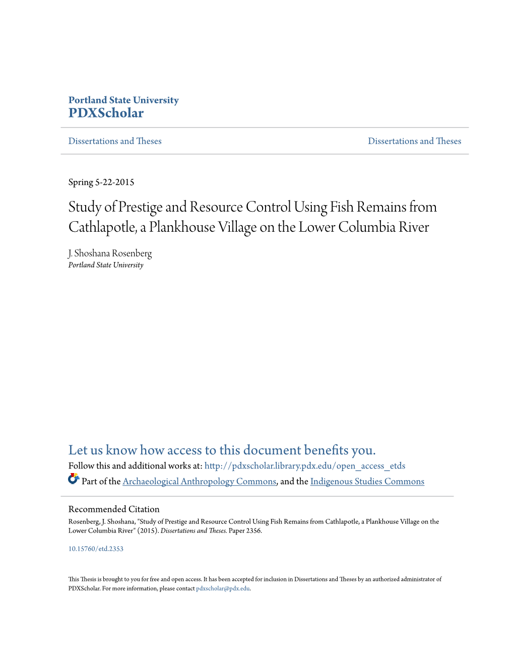 Study of Prestige and Resource Control Using Fish Remains from Cathlapotle, a Plankhouse Village on the Lower Columbia River