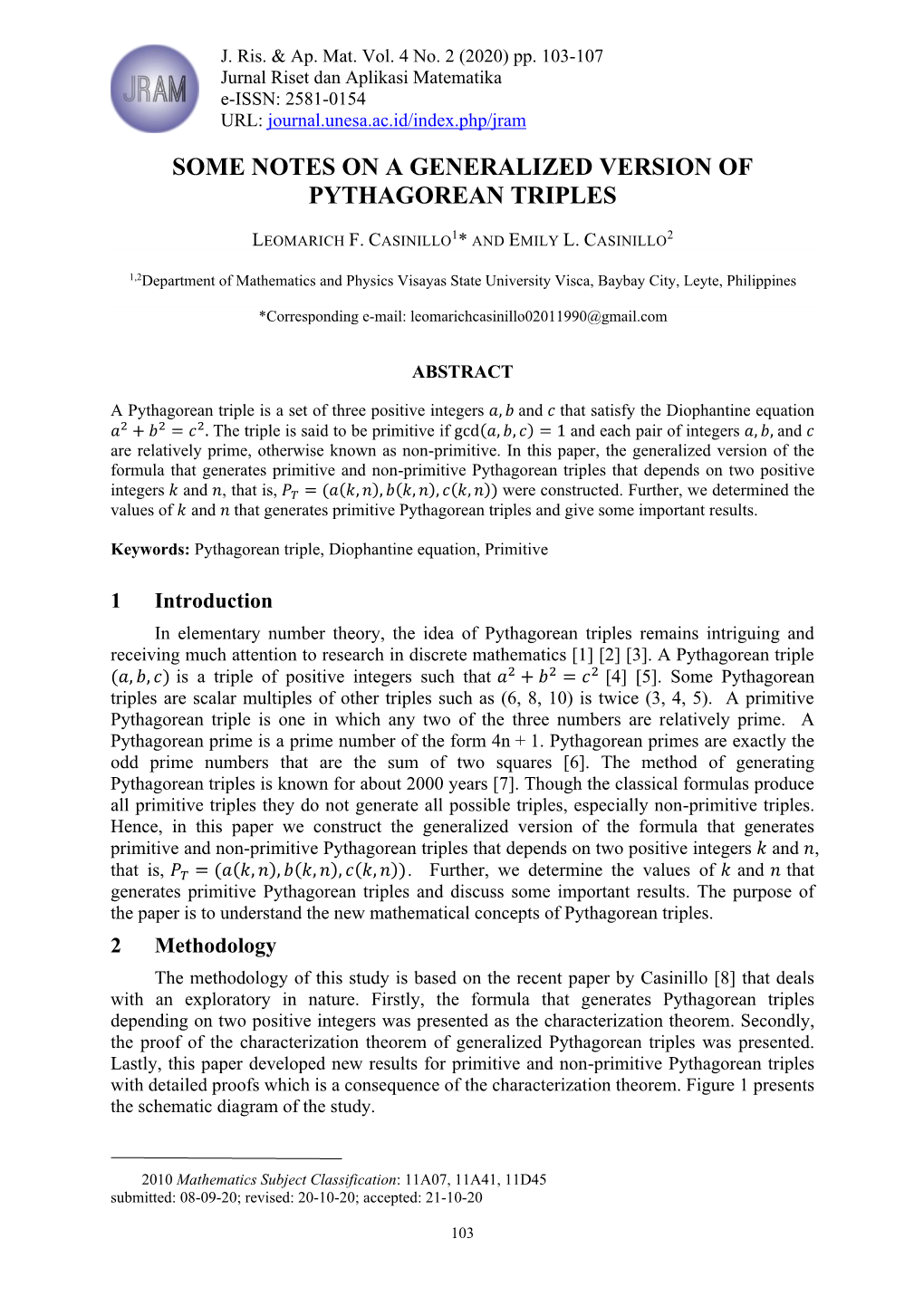 Some Notes on a Generalized Version of Pythagorean Triples