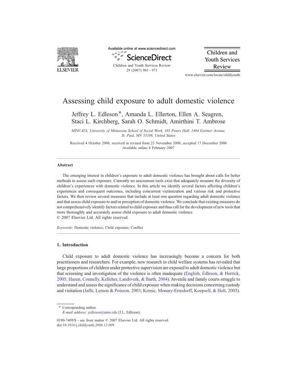 Assessing Childhood Exposure to Adult Domestic Violence