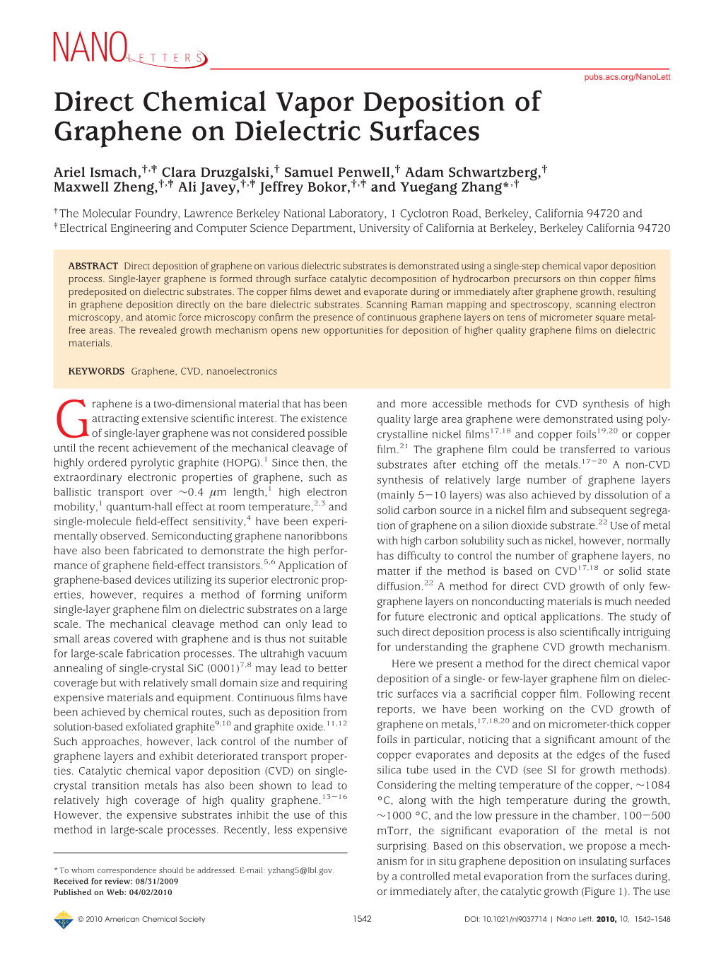 Direct Chemical Vapor Deposition of Graphene on Dielectric Surfaces
