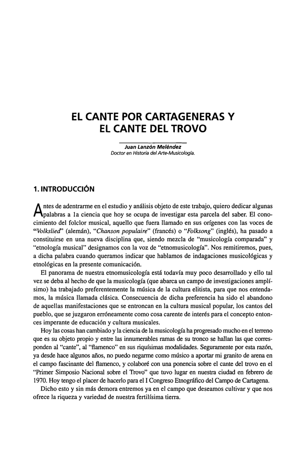 El Cante Por Cartageneras Y El Cante Del Trovo