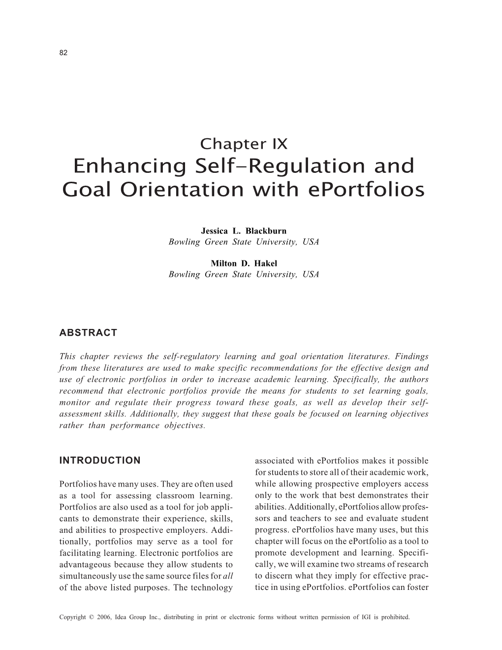Enhancing Self-Regulation and Goal Orientation with Eportfolios