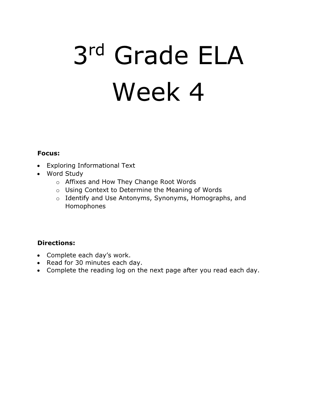 3Rd Grade ELA Week 4