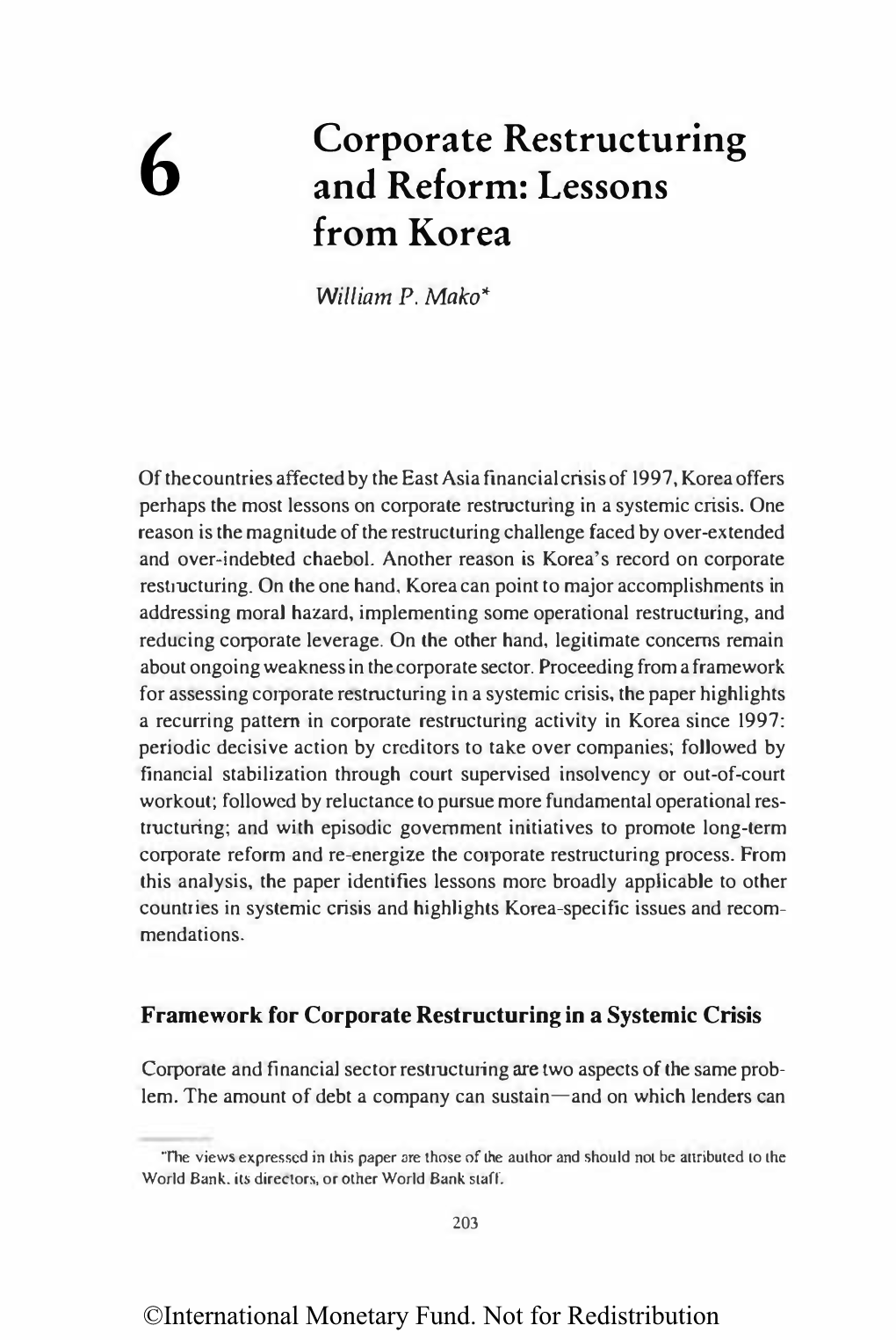 Corporate Restructuring and Reform: Lessons from Korea 205