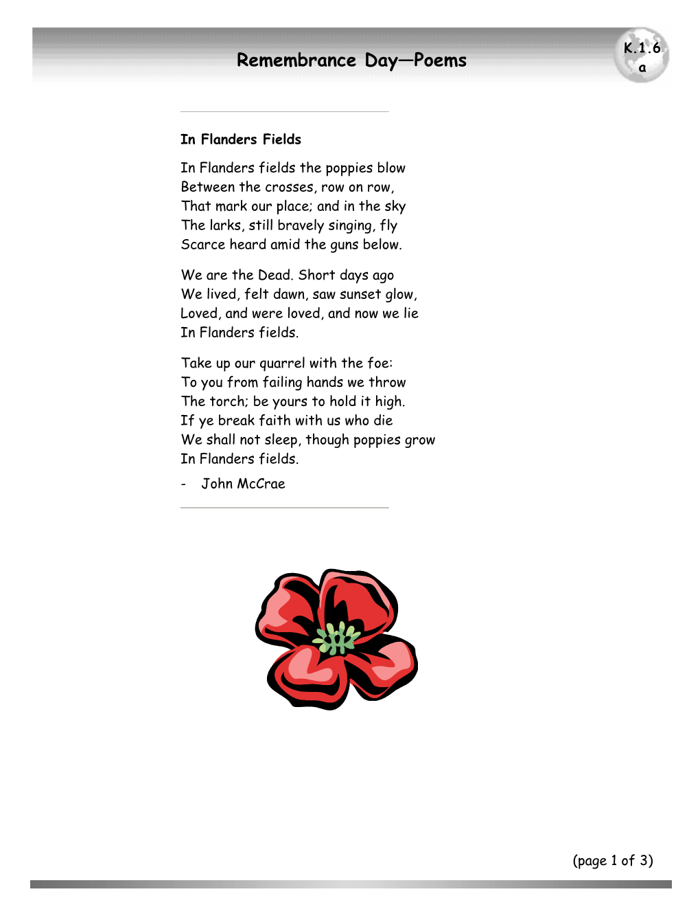 Remembrance Day—Poems A