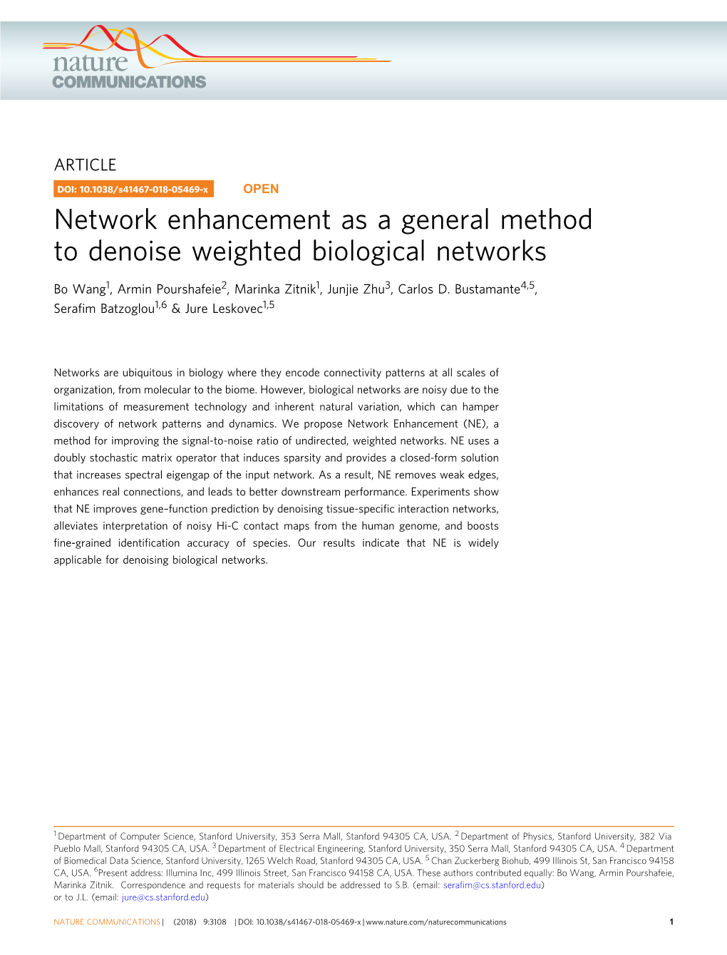 Network Enhancement As a General Method to Denoise Weighted Biological Networks