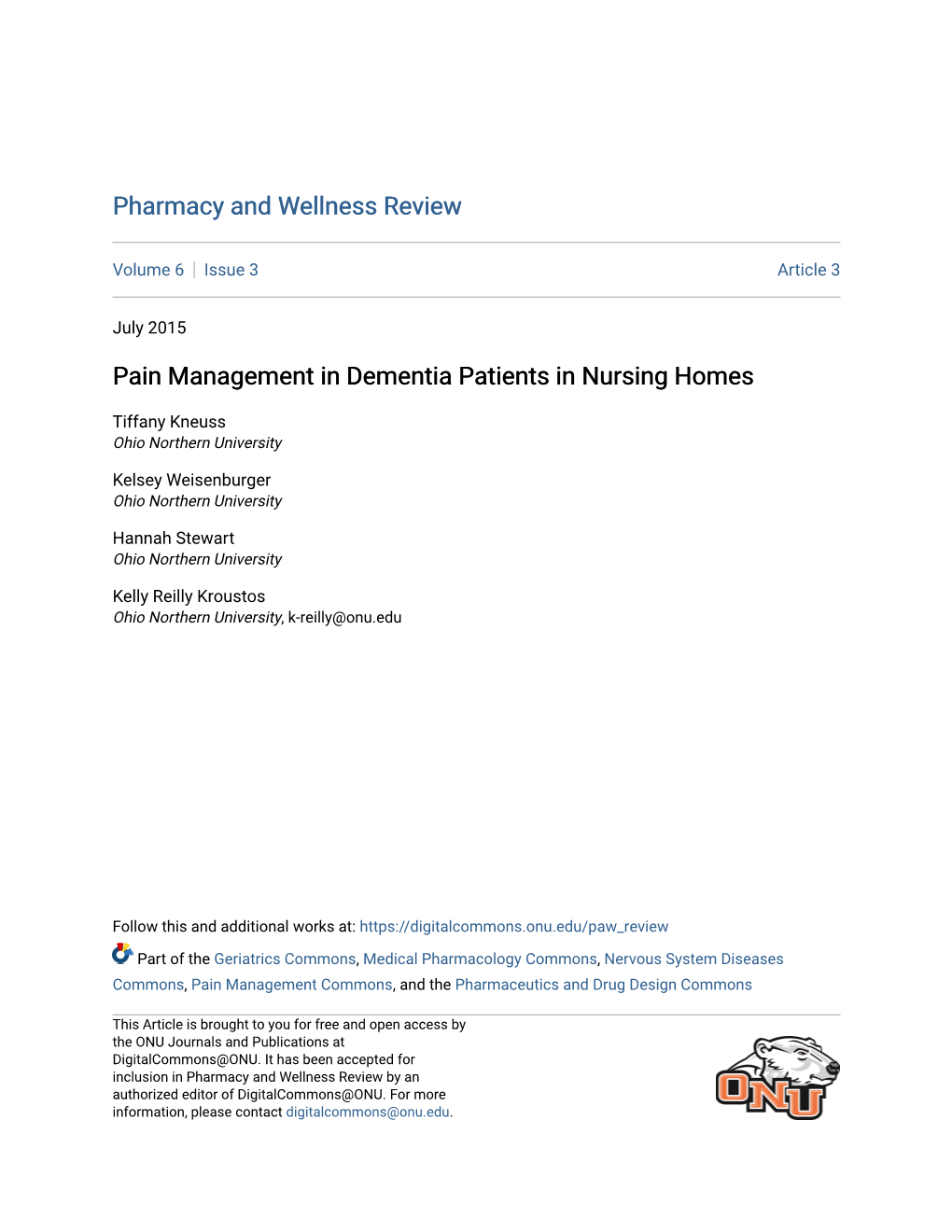 Pain Management in Dementia Patients in Nursing Homes