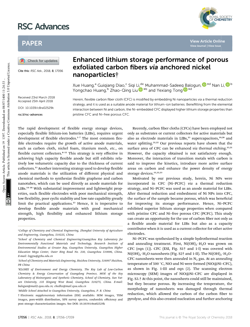 Enhanced Lithium Storage Performance of Porous Exfoliated Carbon Fibers Via Anchored Nickel Nanoparticles