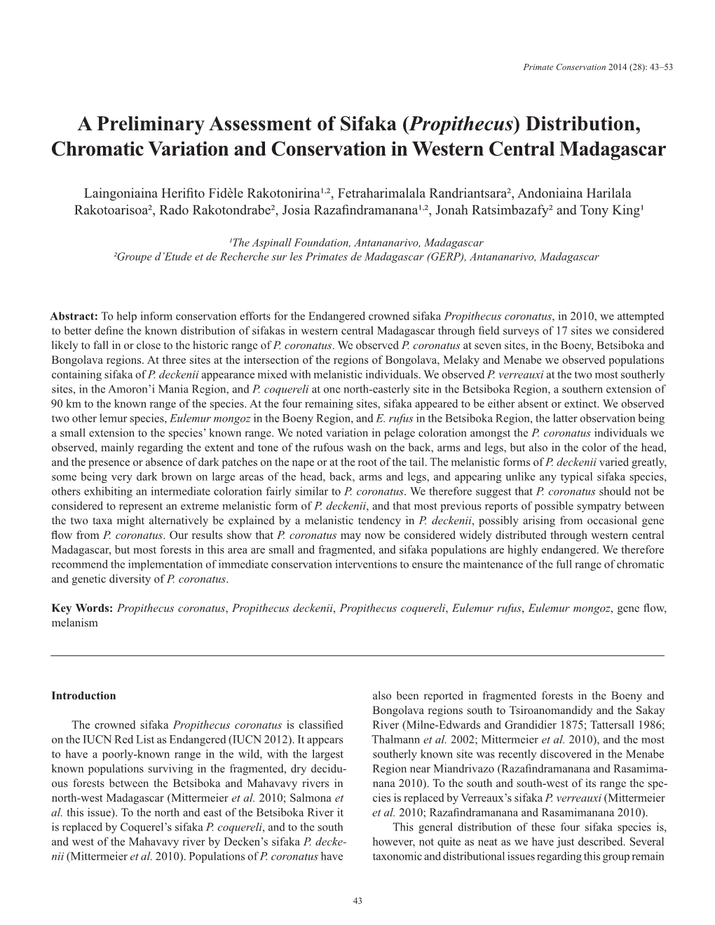 Sifaka Distributions in Madagascar