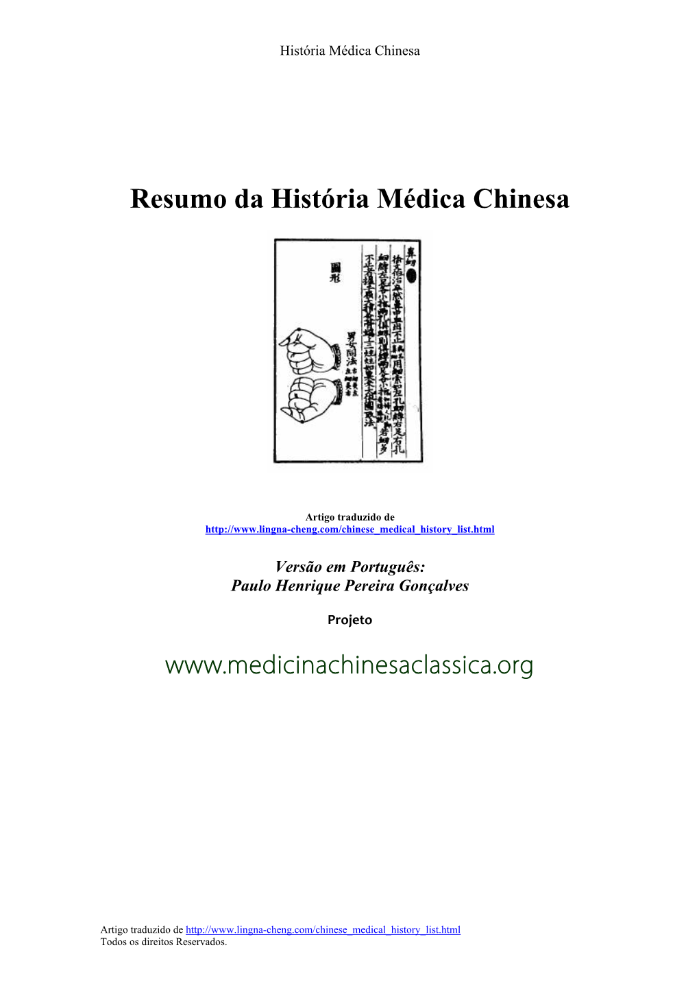 Resumo Da História Médica Chinesa