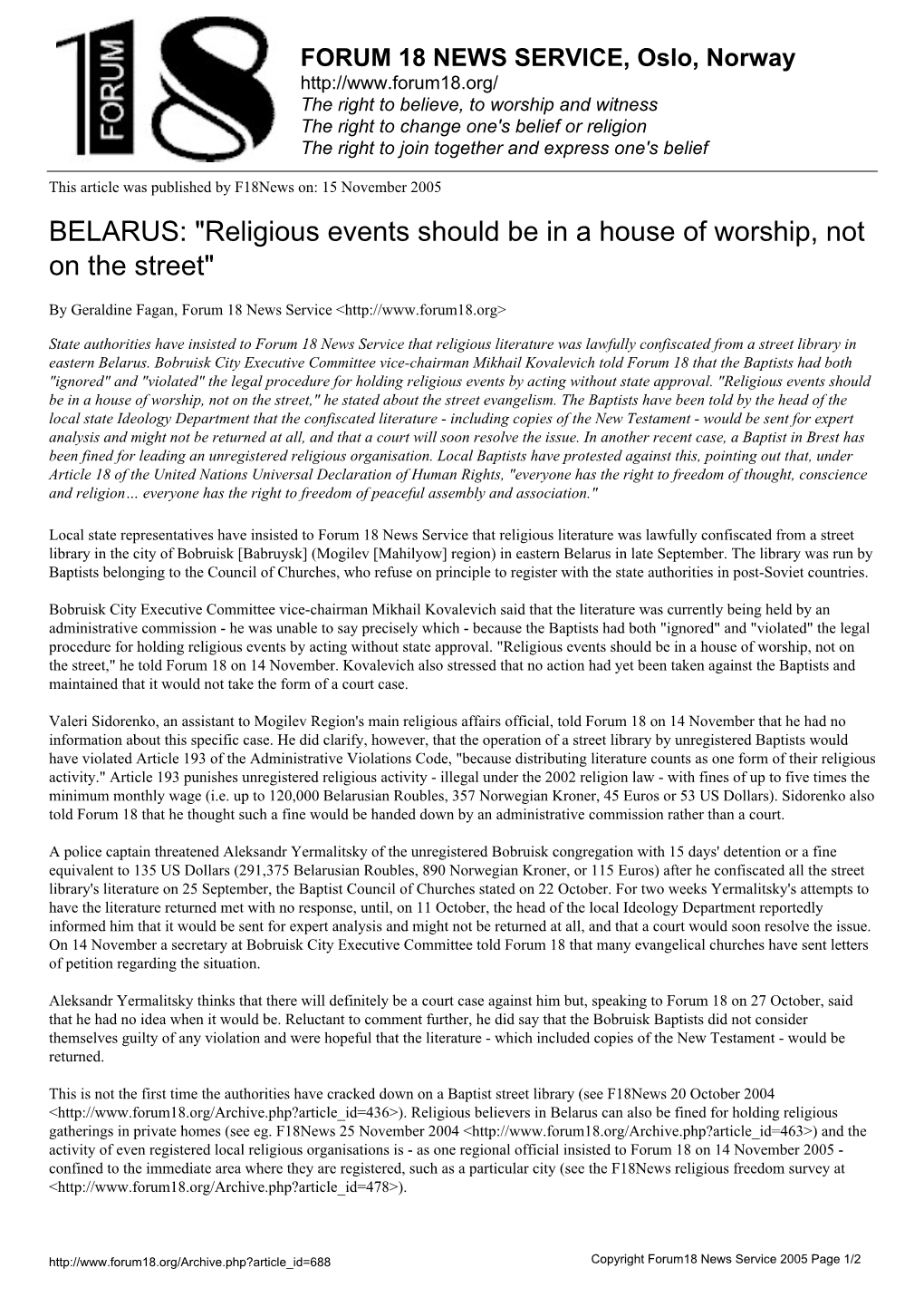 Religious Events Should Be in a House of Worship, Not on the Street"