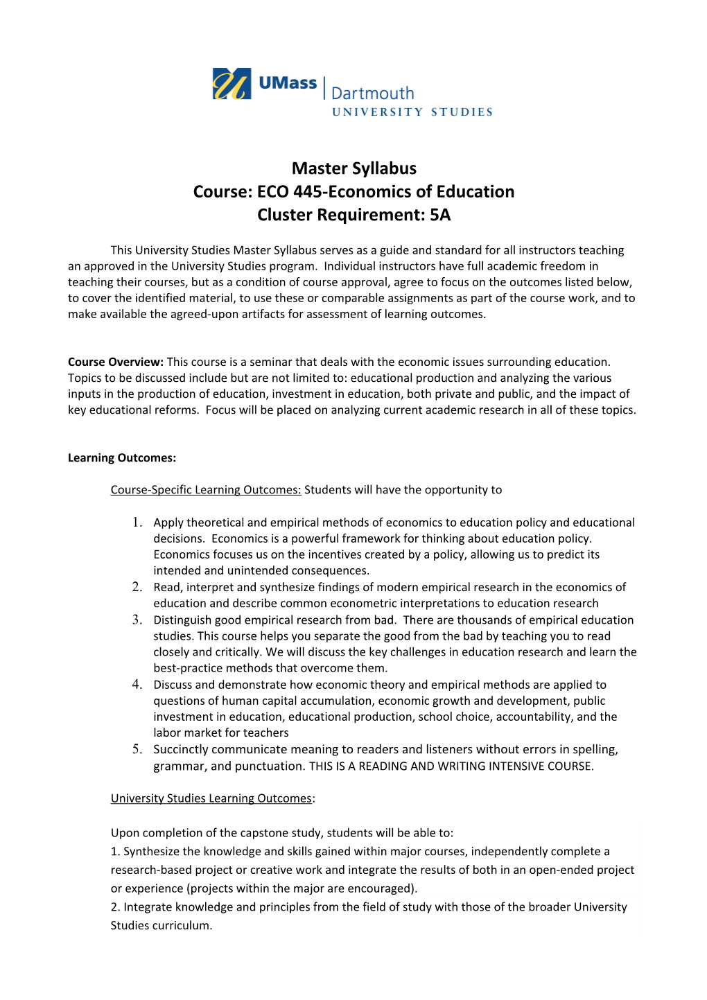 Course: ECO 445-Economics of Education