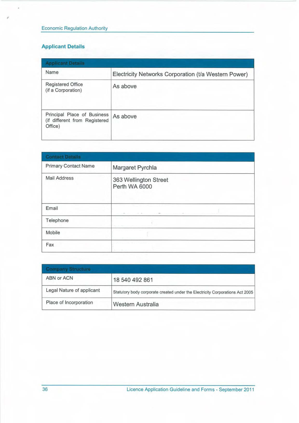Electricity Networks Corporation (T/A Western Power) As Above Margaret Pyrchla 363 Wellington Street Perth WA 6000 18 540 492 86