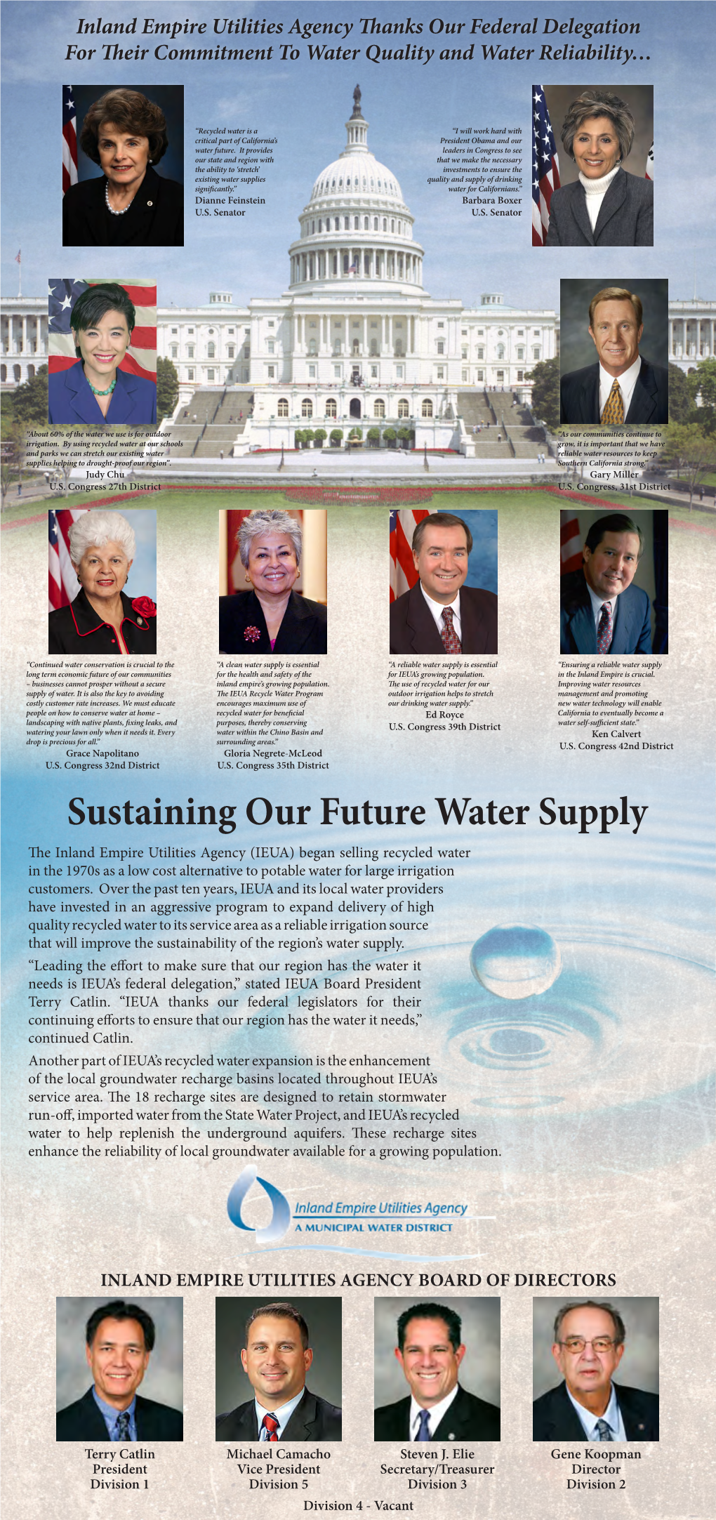 Inland Empire Utilities Agency Thanks Our Federal Delegation for Their Commitment to Water Quality and Water Reliability…