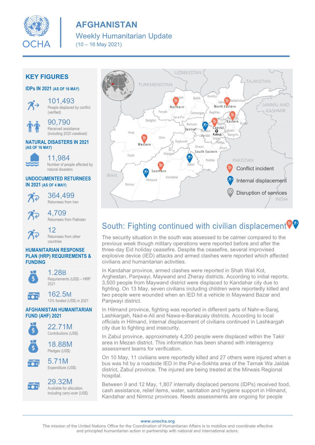 AFGHANISTAN Weekly Humanitarian Update (10 – 16 May 2021)