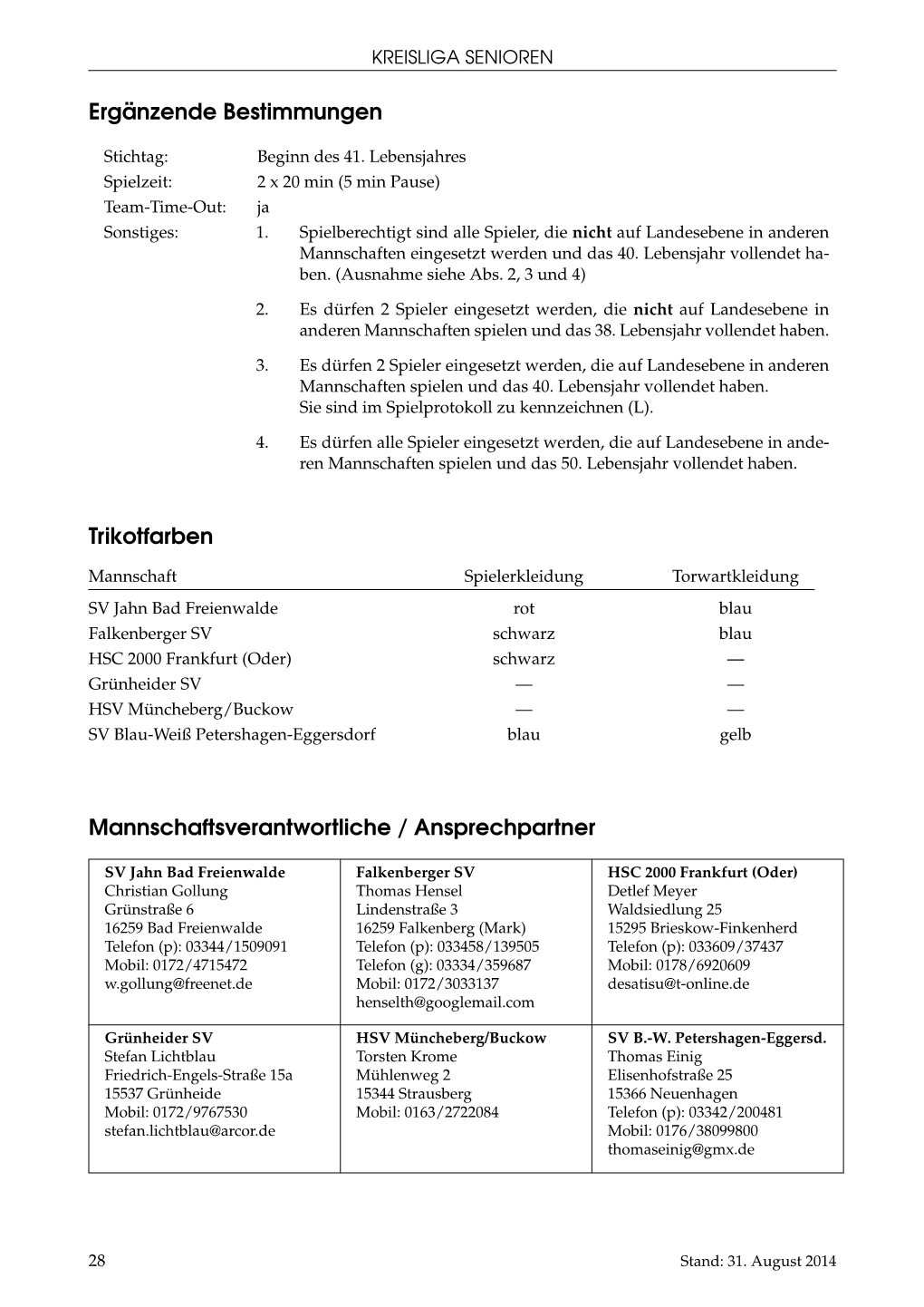 Ergänzende Bestimmungen Trikotfarben