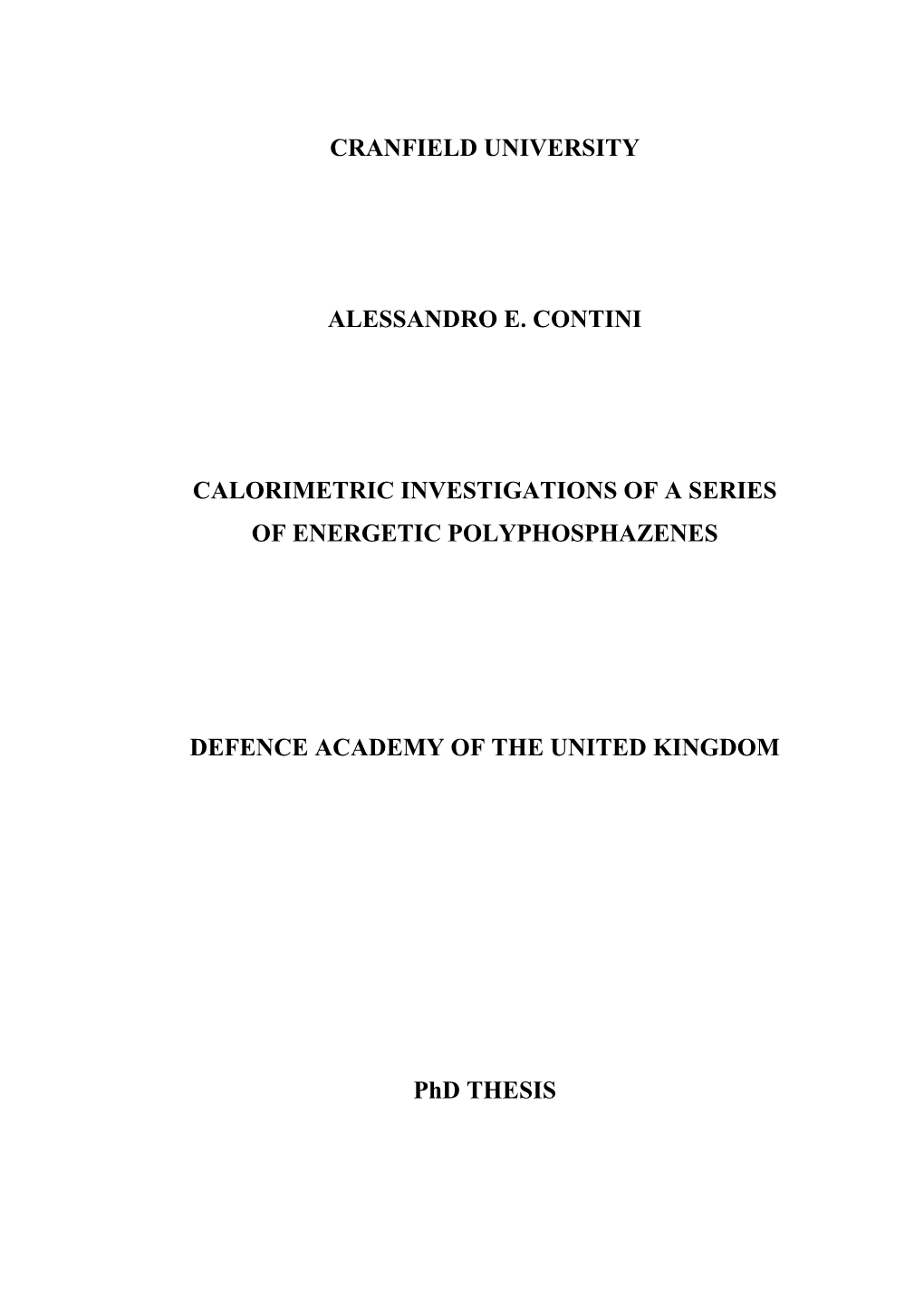 Cranfield University Alessandro E. Contini Calorimetric