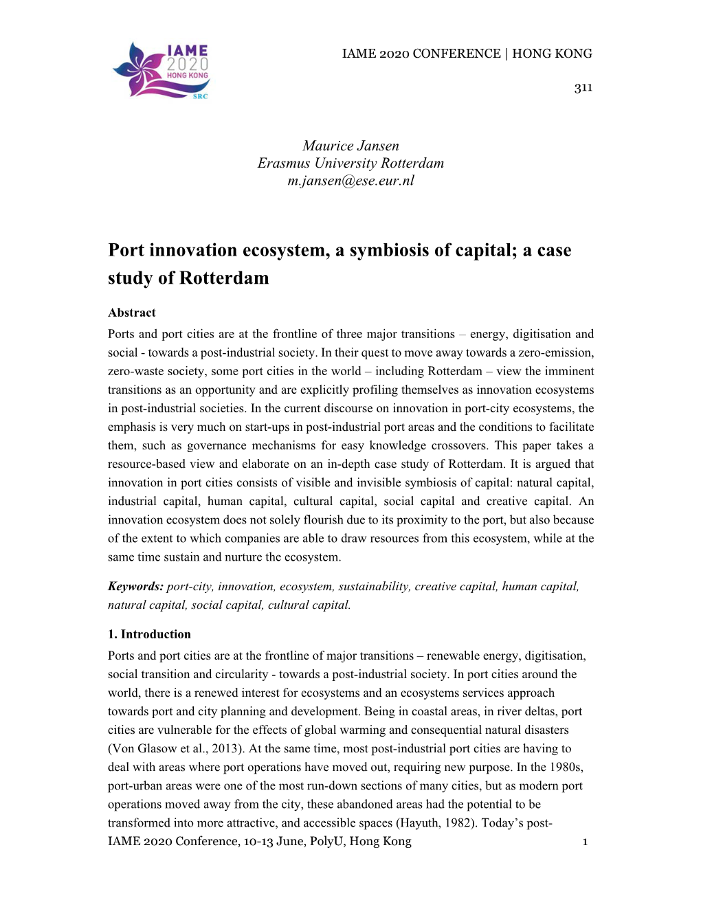 Port Innovation Ecosystem, a Symbiosis of Capital; a Case Study of Rotterdam