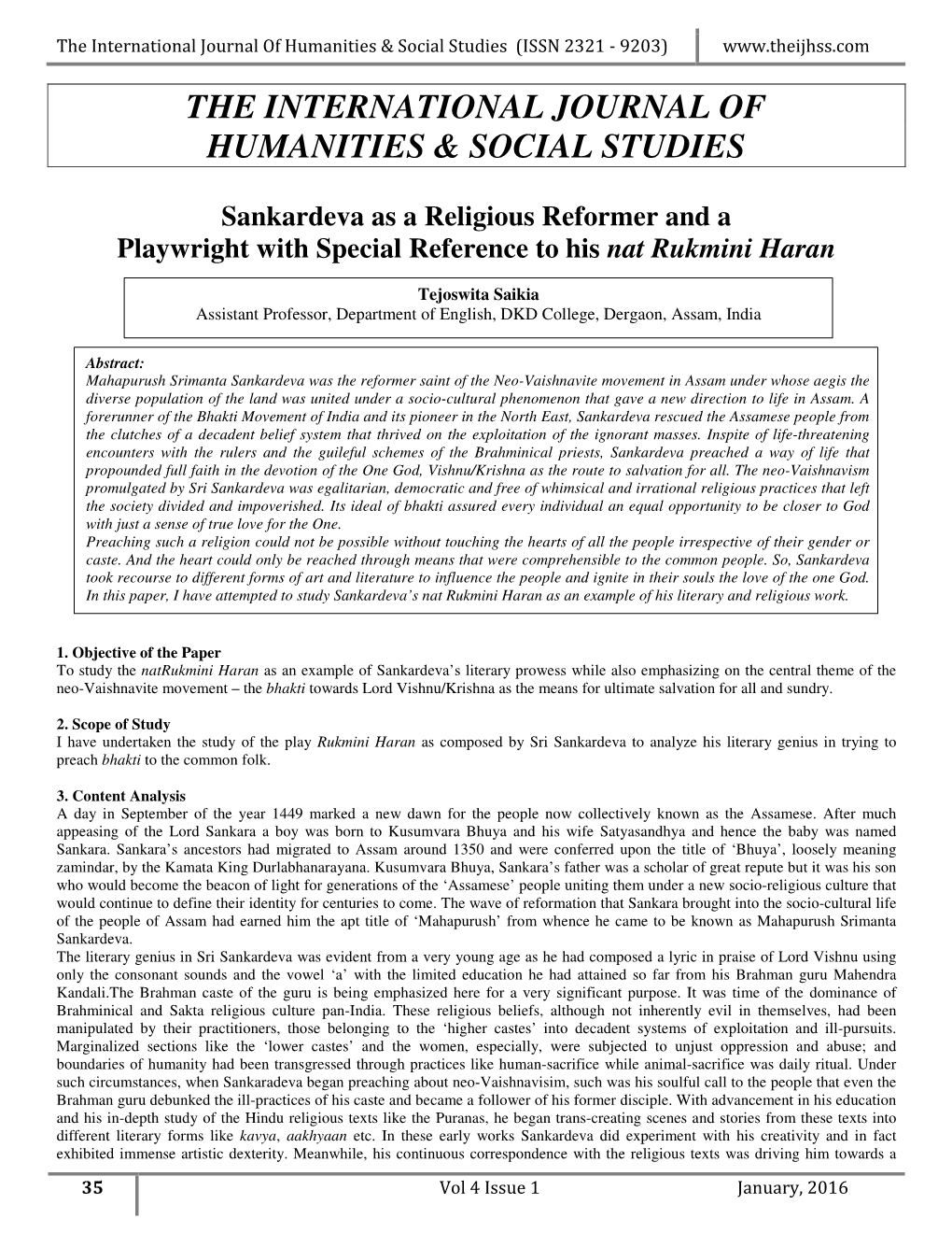 The International Journal of Humanities & Social Studies