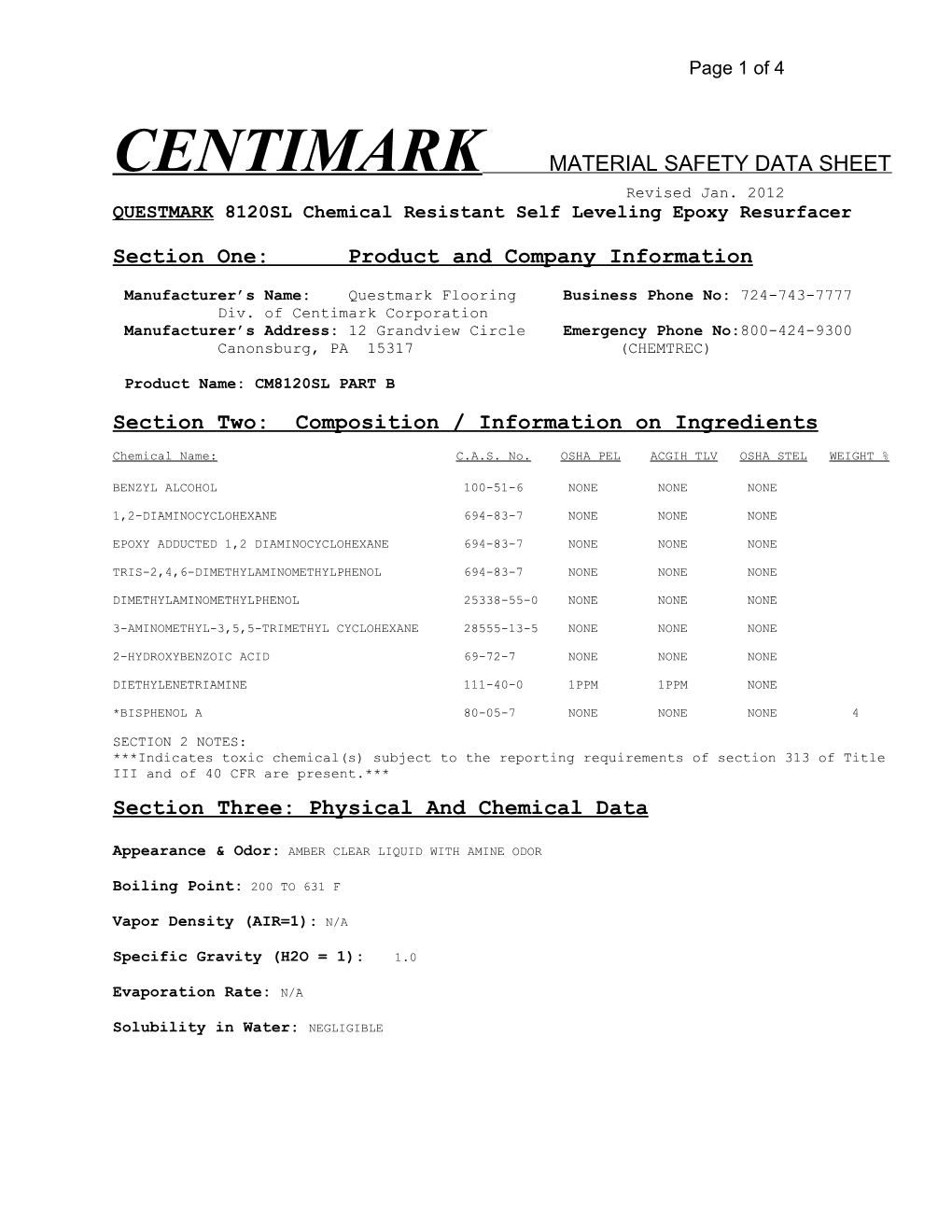 Centimark Material Safety Data Sheet s2